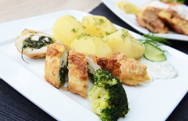 Chicken rolls with spinach and feta cheese