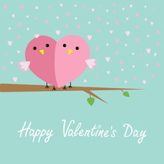 Two birds heart sitting on the tree Flat design  Valentines day 