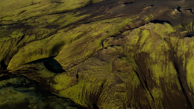 Aerial mountain highlands wilderness volcanic area Iceland Europe 