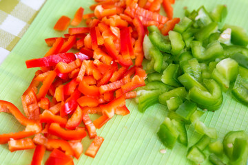chopped sweet red and green peppers