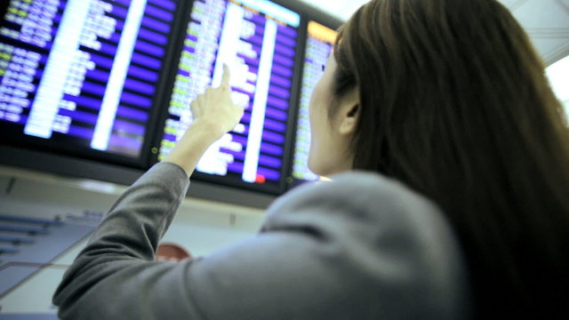 City Airport Departure Board Asian Chinese Business Finance Woman 