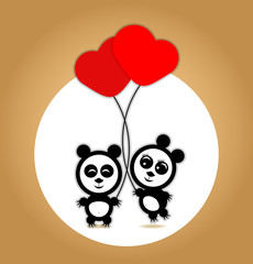 Panda lovers with red balloons