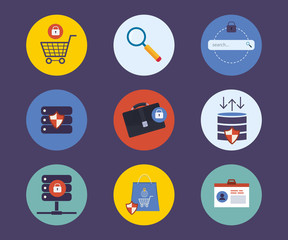 Set of flat design concept icons for technology security and
