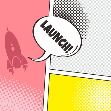 comic template element with speech bubble and halftone art