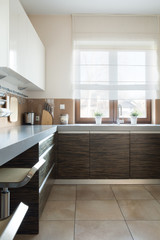 Brown and white kitchen furniture