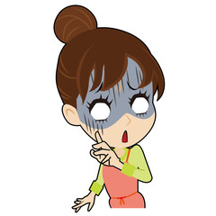 青ざめるエプロンの若い女性