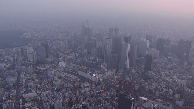 Aerial Metropolis Shinjuku skyscrapers Business District Rail station Tokyo