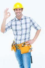 Handyman gesturing OK sign