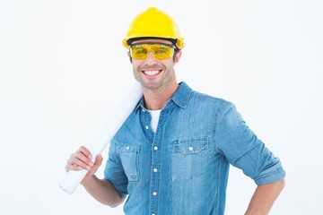 Architect holding rolled blueprint