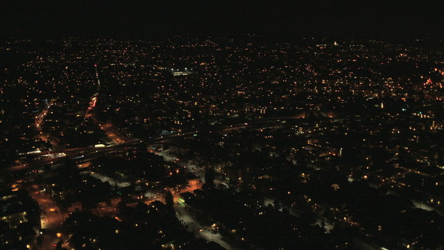 Aerial illuminated cityscape view districts, San Francisco, USA