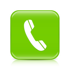 Light green phone button icon with reflection