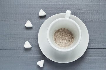 Capuccino cup coffee prepared boiling water flood