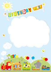 Birthday party train with animals - vector illustration