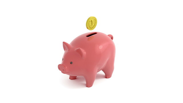 Animated piggy bank with cartoon coin and attached luma matte