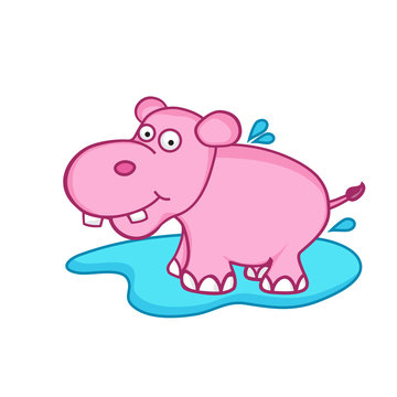 Funny cute cartoon of hippopotamus.