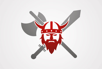 Viking head axe sword logo vector