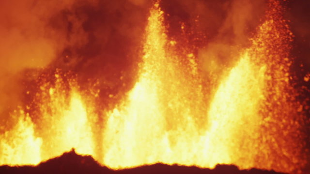 Lava Fountains Explosions Molten Fire Eruption Holuhraun Volcano Iceland