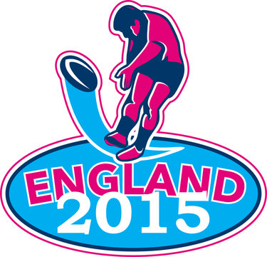 Rugby Player Kicking Ball England 2015 Retro