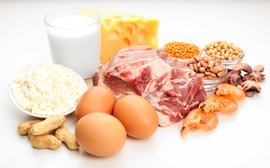 Food high in protein isolated on white