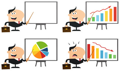 Manager Pointing To Chart On A Board. Flat Style Collection