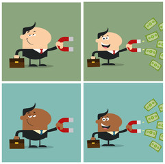 Manager Using A Magnet To Attracts Money. Flat Style Collection