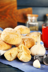 Fresh homemade bread buns from yeast dough with fresh garlic