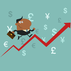 Obraz premium African American Manager Running Up A Success Arrow.Flat Style