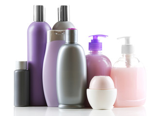 Cosmetic bottles isolated on white background
