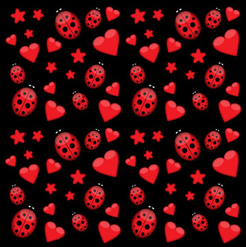 dark love pattern with ladybug and stars