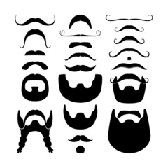 Fototapeta na wymiar Moustaches and beards silhouettes icons