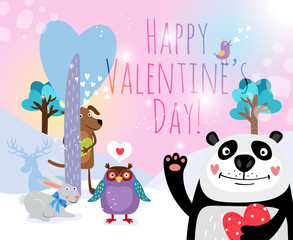 Vector animals with hearts on Valentines Day for cards and