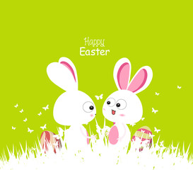 happy easter green spring with bunny couple and eggs