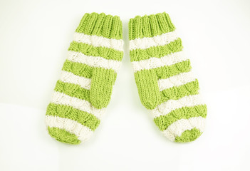 Winter green with white mittens