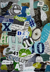 Mood board of magazines in blue green colors