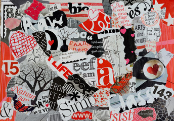 Fototapeta premium Moodboard of magazines in red black and white