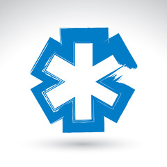 Obraz premium Brush drawing simple blue ambulance symbol, medicine icon, creat