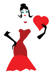 stylish woman holding a red Valentine heart