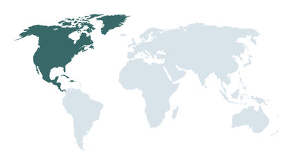 world map high lighting north America