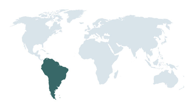 world map high lighting south America