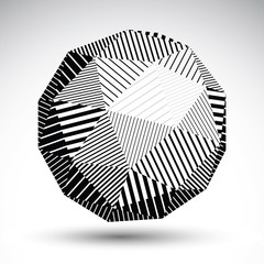 Abstract 3D rounded vector contrast figure constructed from stri