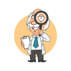 Professor looking through magnifying glass