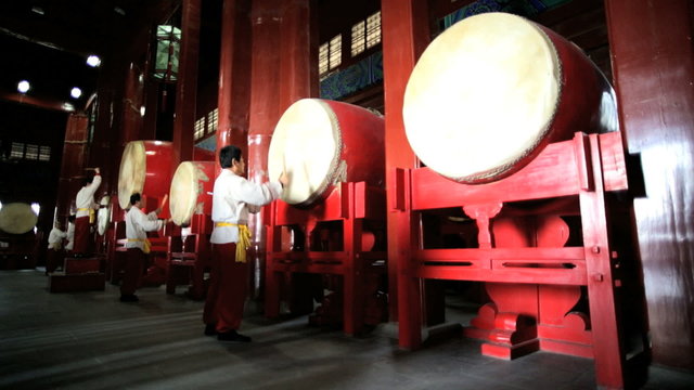 Chinese Musicians playing drums Drum Tower Beijing China 