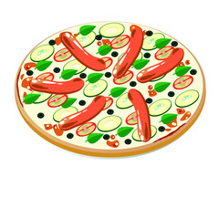 Pizza with sausage and avocado