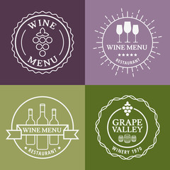 Set of wine signs, badges and labels. Vector line illustration.