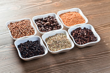 spices on wooden table