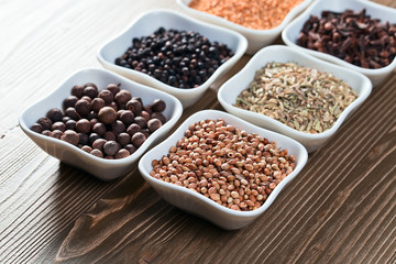 spices on wooden table