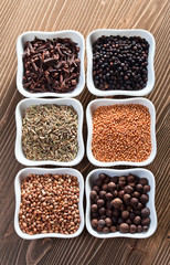 spices on wooden table