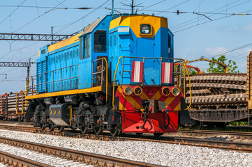 Obraz premium Train with special track equipment at repairs