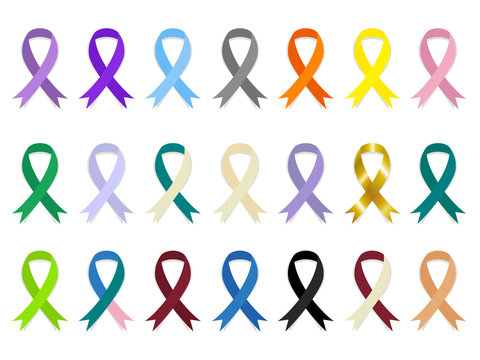 Cancer awareness ribbons, vector set collection