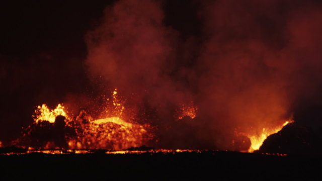 Lava Fountains Explosions Molten Fire Eruption Holuhraun Volcano Iceland